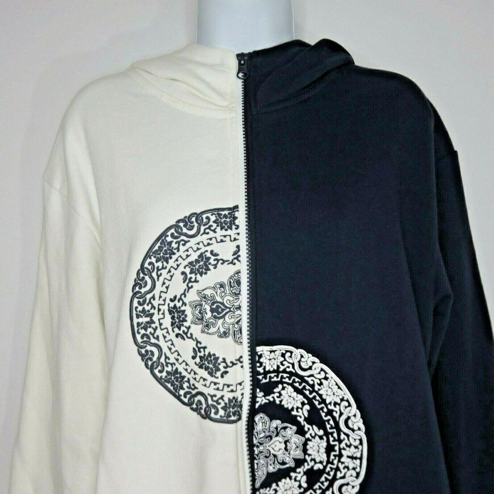 Microsoft Ready Yin Yang Full Zip Hoodie Sweatshirt M Navy Blue White Spellout